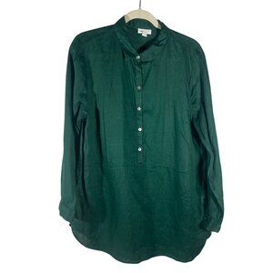 J. Jill Love Linen tunic top jewel toned Green Button-Down roll tab Sleeve Shirt